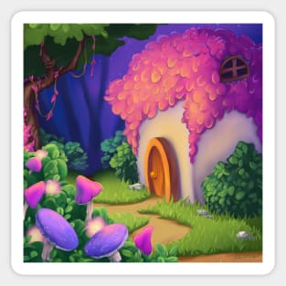 Fairytale house in magic forest. Illustration Sticker